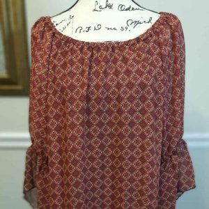 New Directions Bell Sleeve Tunic Off Shoulder Sheer Lined